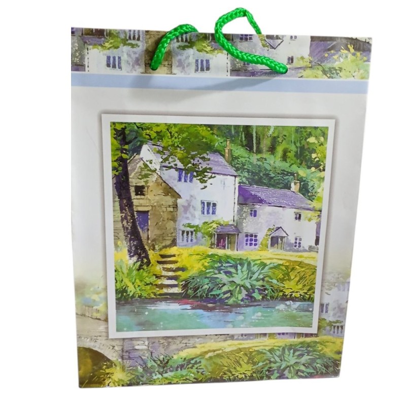 Busta Shopper Shabby Chic: Cottage nel Bosco Artistico – 20x15x8 cm