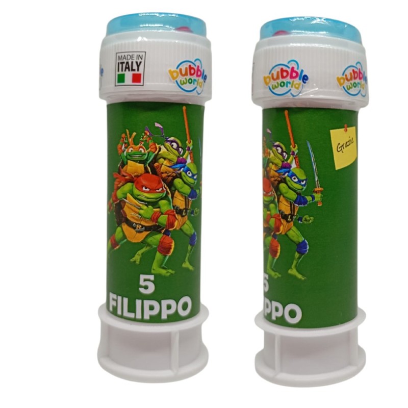 Regalini Fine Festa Tartarughe Ninja – Bolle di Sapone Personalizzate con Nome ed Età | Gadget Compleanno Bambini