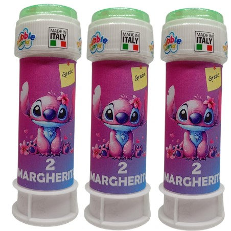 Regalini Fine Festa Stitch Angel– Bolle di Sapone Personalizzate con Nome ed Età | Gadget Compleanno Bambini