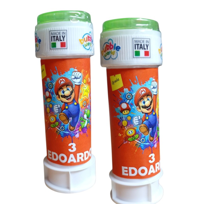 Regalini Fine Festa Super Mario Bros– Bolle di Sapone Personalizzate con Nome ed Età | Gadget Compleanno Bambini