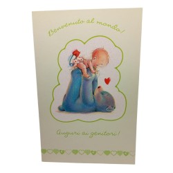 Biglietto Auguri Nascita "Benvenuto al mondo": Orsetto e Neonato con Dettagli Oro