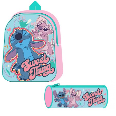 Set Asilo Stitch & Angel: Zainetto 29 cm + Astuccio Tombolino Morbido – Kit Scuola Disney