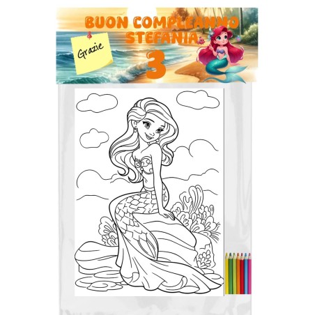 Kit Colorare La Sirenetta Personalizzato – Regalini Fine Festa con Nome e Età