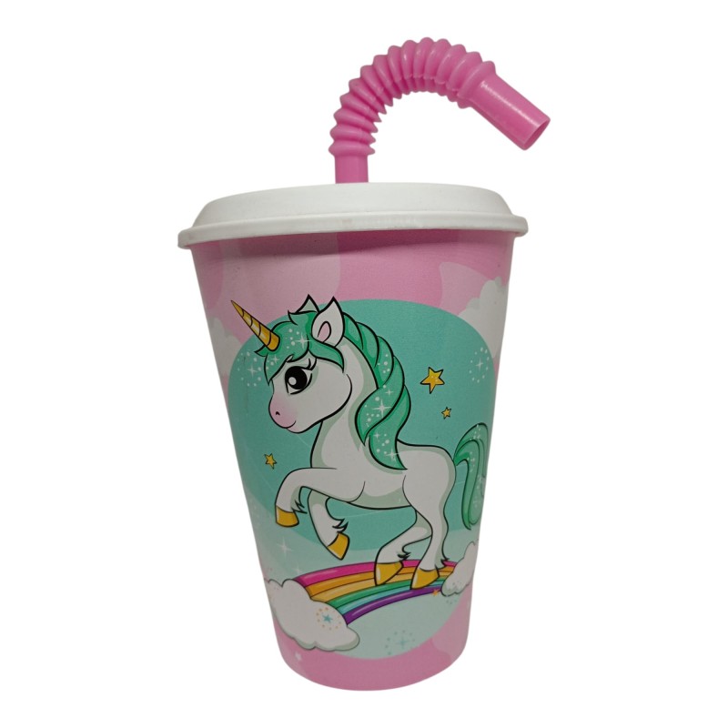 Bicchiere con Cannuccia Unicorno – Plastica Riutilizzabile 430ml | Scuola e Tempo Libero