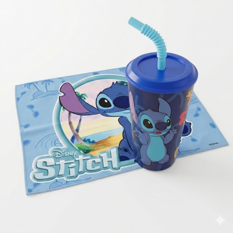 Set Merenda Lilo & Stitch Disney – Tovaglietta in Tessuto + Bicchiere con Cannuccia