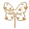 Cake Topper "Happy Birthday" in Plexiglass Specchiato Oro – Decorazione a Farfalla per Torte