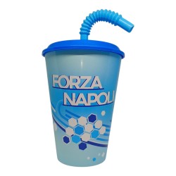 Bicchiere con Cannuccia Forza Napoli – 400 ml – In Plastica per Bambini
