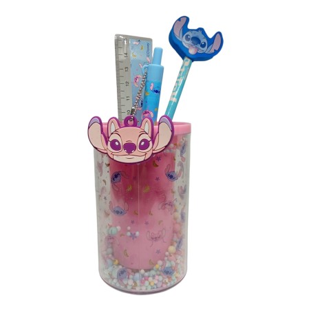 Set Cancelleria Disney Stitch con Portamatite Dinamico – 5 Pezzi: Astuccio, Matita, Penna, Righello e Gomma