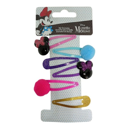 Set 6 Mollette per Capelli Minnie Mouse Disney – Clic Clac con Pon Pon e Glitter
