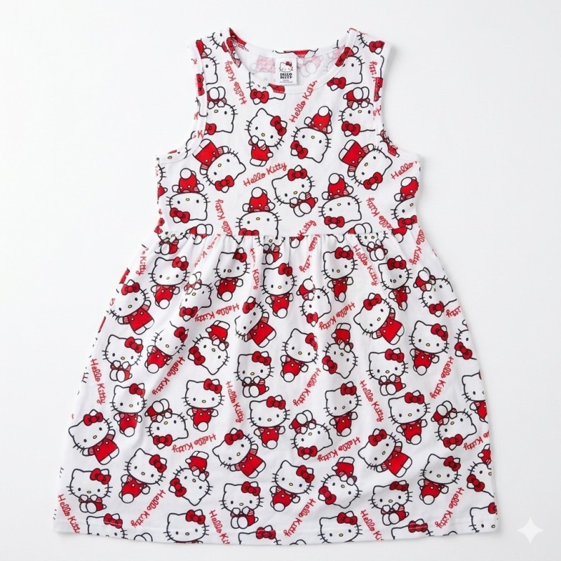 Vestito Estivo Hello Kitty – Abito Smanicato in Cotone – 128 cm