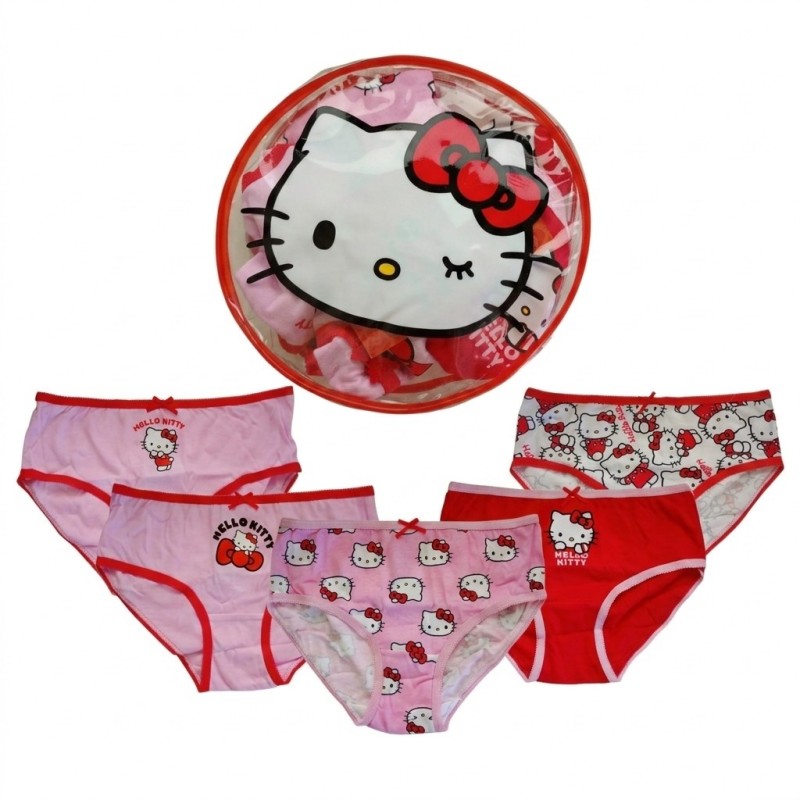 Set 5 Slip Hello Kitty Bambina 6-8 Anni 116-128 cm Cotone con Pochette Omaggio