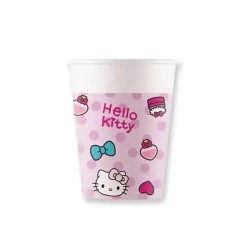 Bicchieri di Carta Hello Kitty con Pois – 200 ml – Confezione da 8 Pezzi