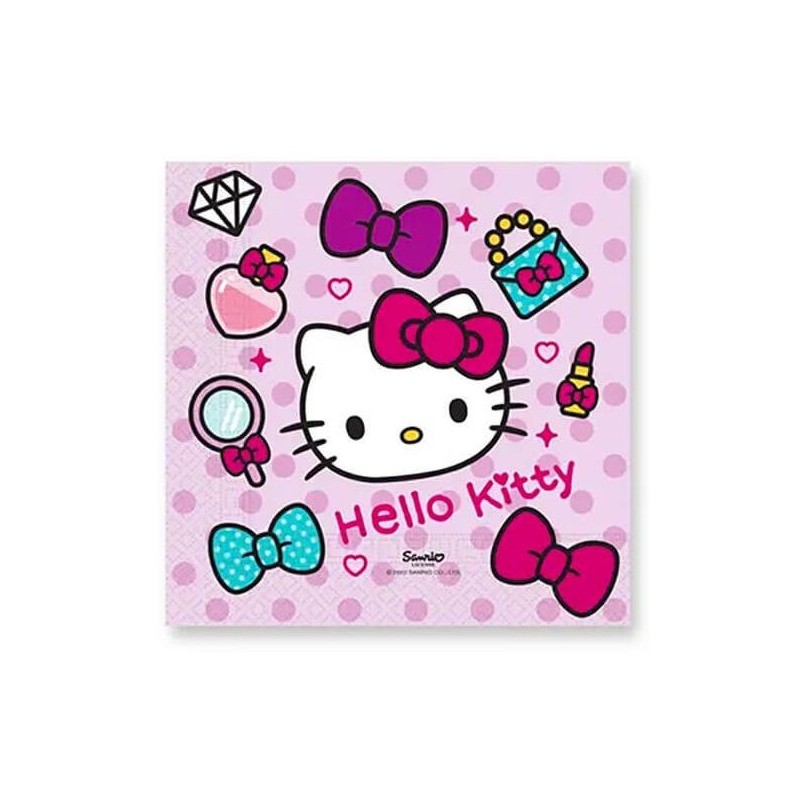 Tovaglioli di Carta Hello Kitty Fashion con Pois – 33x33 cm – Confezione da 20 Pezzi