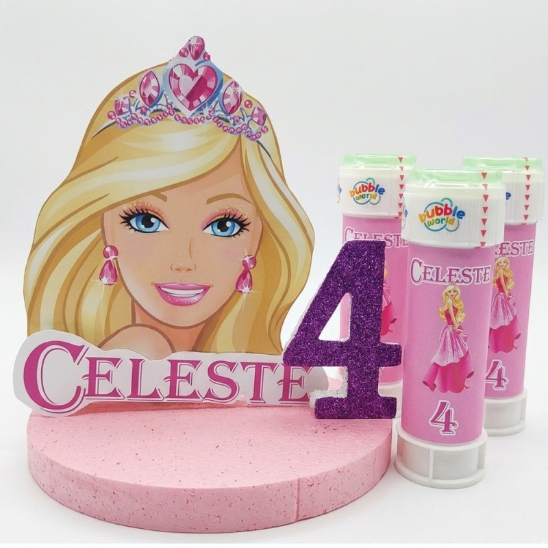 Kit Festa Barbie Essential – Sagoma Centrotavola 3D (28x26cm) + 12 Bolle di Sapone