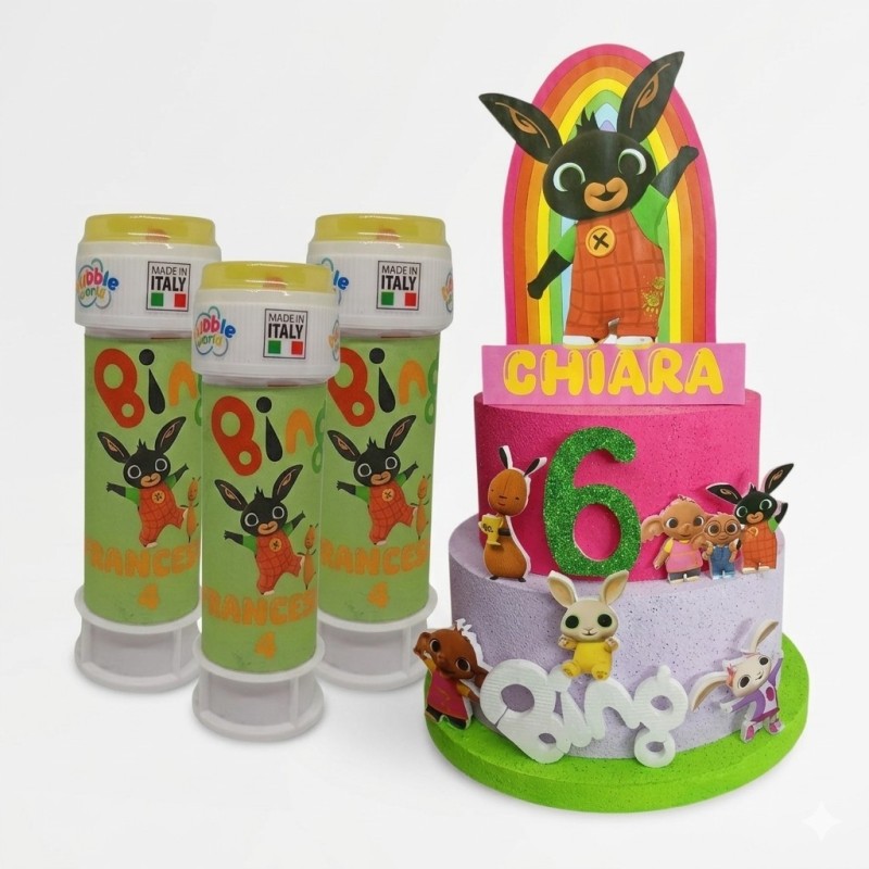 Kit Festa Bing & Friends Essential – Torta Scenografica 3D Personalizzata + 12 Bolle di Sapone