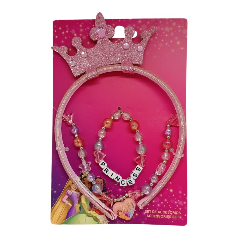 Set Gioielli Disney Princess – Cerchietto con Corona, Collana con ciondolo e Braccialetto