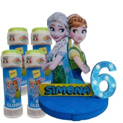 Kit Festa Frozen Essential – Centrotavola 3D Personalizzato + 12 Bolle di Sapone
