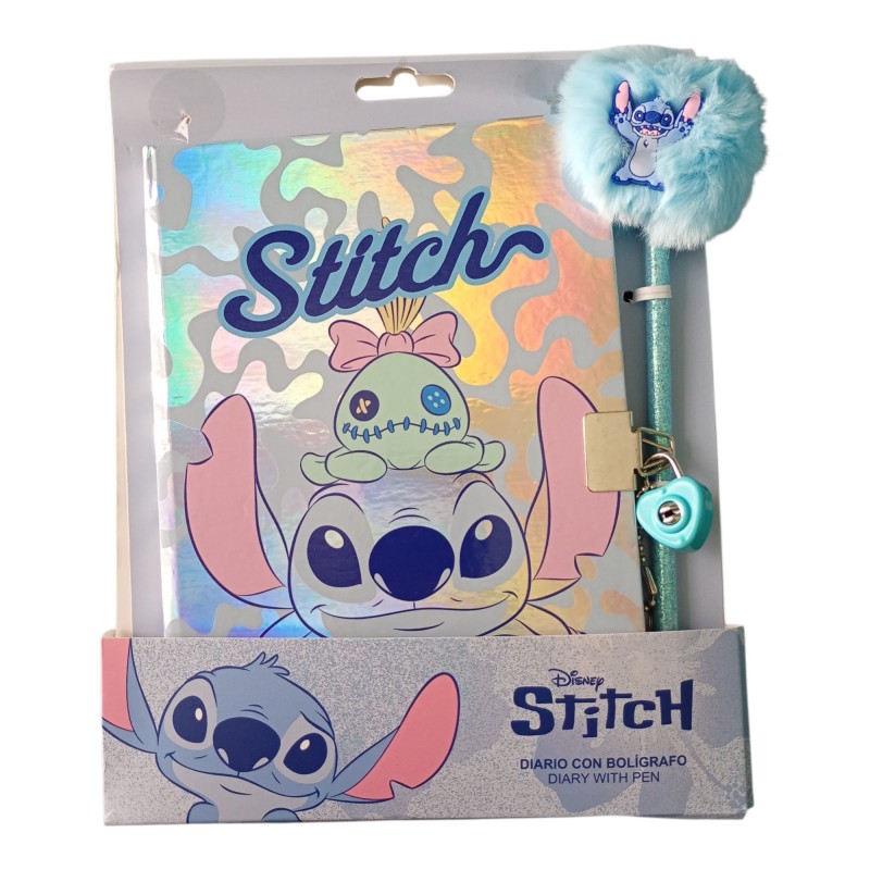 Diario Segreto Stitch Disney con Lucchetto e Penna Pompon – 22x15 cm