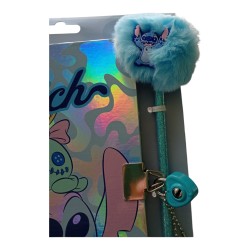 Diario Segreto Stitch Disney con Lucchetto e Penna Pompon – 22x15 cm