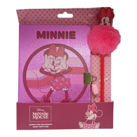 Diario Segreto Minnie Mouse Disney – Rosa Glitter con Lucchetto e Penna Pompon – 22x15 cm