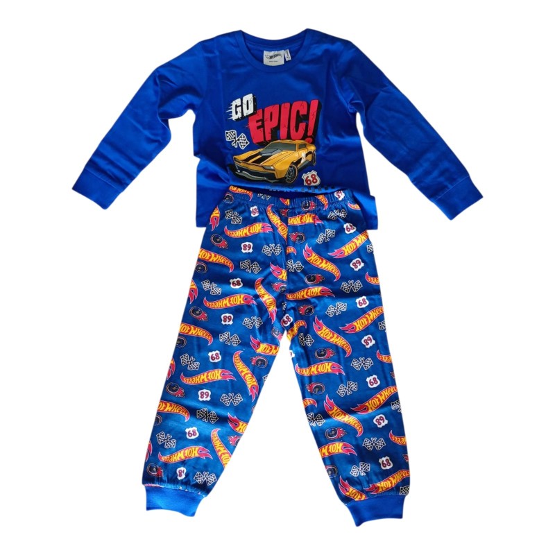 Pigiama Hot Wheels Bambino – Cotone Manica Lunga – Blu "Go Epic" – Taglia 5 Anni