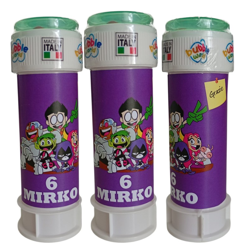 Bolle di Sapone Teen Titans Go! Personalizzate – Kit Regalino Fine Festa con Nome ed Età – Pronti all'Uso