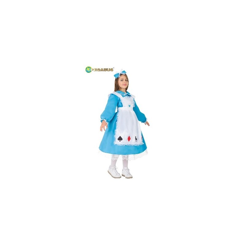 Costume Alice per Bambine 5-11 Anni - Abito Completo con Fiocco, Sottogonna e Grembiule - Perfetto per Carnevale e Feste a Tema