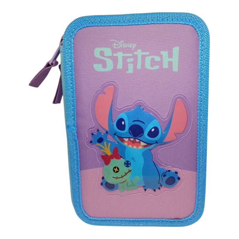 Astuccio 2 Zip Disney Stitch Completo – Astuccio Scuola Attrezzato con Pennarelli Giotto e Cancelleria