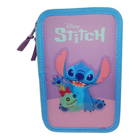 Astuccio 2 Zip Disney Stitch Completo – Astuccio Scuola Attrezzato con Pennarelli Giotto e Cancelleria