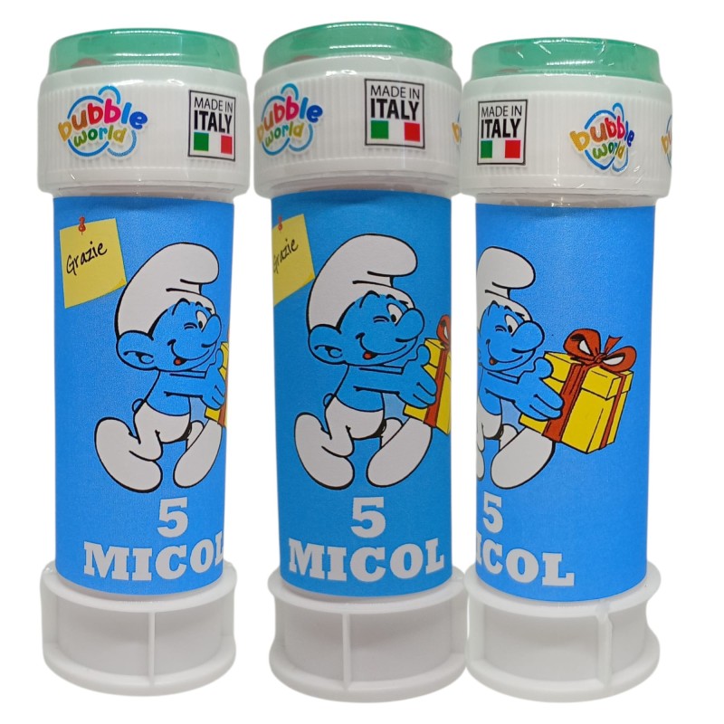 Bolle di Sapone Puffi Personalizzate - Nome e Età - Kit Fine Festa