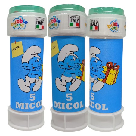Bolle di Sapone Puffi Personalizzate - Nome e Età - Kit Fine Festa