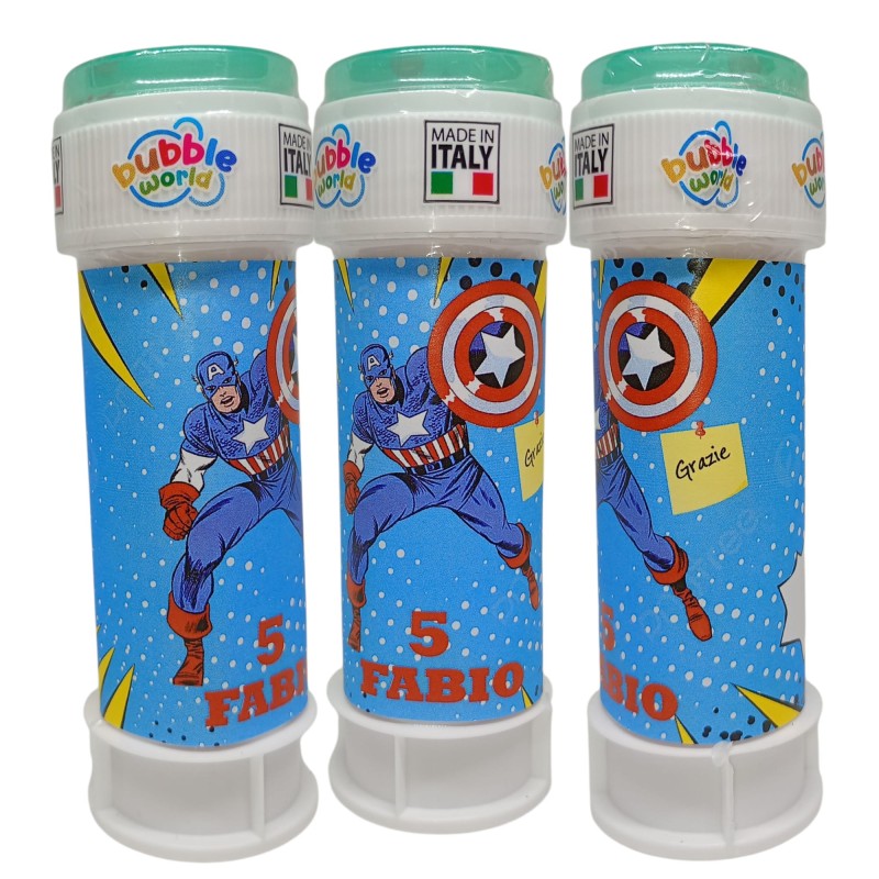 Bolle di Sapone Capitan America Personalizzate – Kit Regalino Fine Festa con Nome ed Età