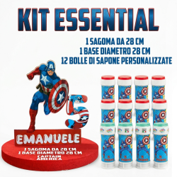Kit Festa Capitan America Essential – Centrotavola 3D Personalizzato + 12 Bolle di Sapone – Set Compleanno Completo
