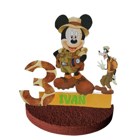 Centro Tavola 3D Topolino Safari Disney – Decorazione Tavolo Compleanno Personalizzata 28x28 cm