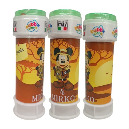 Bolle di Sapone Topolino Safari Personalizzate – Gadget Fine Festa Mickey Mouse