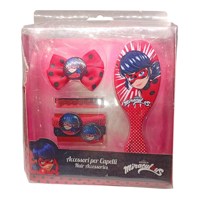 Set Accessori Capelli Miraculous Ladybug 7 Pezzi – Kit Beauty con Spazzola e Mollette Bambina