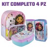 Kit Scuola Asilo Gabby's Dollhouse 4 Pezzi – Set Completo con Zaino 30cm, Astuccio 3 Zip Completo Giotto, Lunch Box e Bicchiere