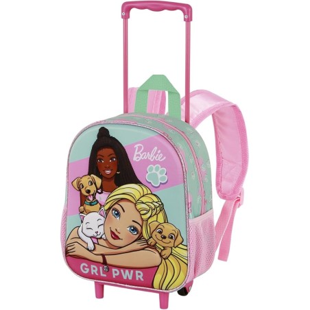 Zaino Trolley Asilo Barbie 3D con Ruote – Zainetto Piccolo Rosa 34 cm Scuola Materna e Viaggio
