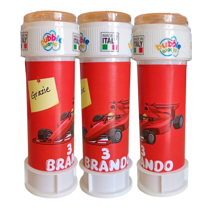 Bolle di Sapone Formula 1 Personalizzate con Nome e Età – Regalini Fine Festa Compleanno F1 Auto da Corsa 60 ml