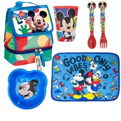 Set Pappa Asilo Topolino Disney – 5 Pezzi: Borsa Termica, Piattino, Bicchiere, Posate e Tovaglietta