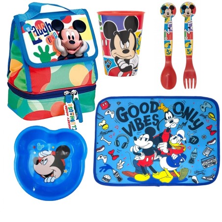 Set Pappa Asilo Topolino Disney – 5 Pezzi: Borsa Termica, Piattino, Bicchiere, Posate e Tovaglietta