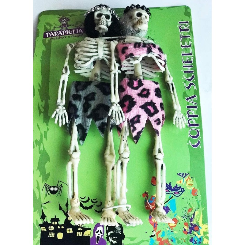 Coppia Scheletri Appendibili Figurine Decorazioni di Halloween cm 11 Uomo Donna