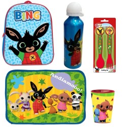 Set Scuola Asilo Bing Bunny 5 Pezzi – Zaino 3D, Borraccia Alluminio, Posate, Tovaglietta e Bicchiere