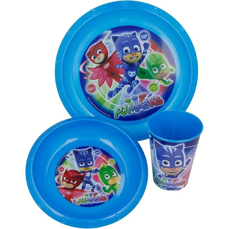 Set Pappa PJ Masks 3 Pezzi – Piatto Piano, Ciotola e Bicchiere per Bambini