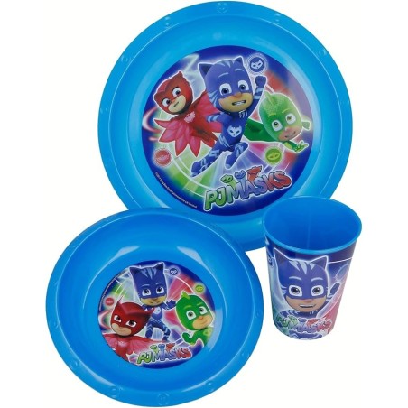 Set Pappa PJ Masks 3 Pezzi – Piatto Piano, Ciotola e Bicchiere per Bambini
