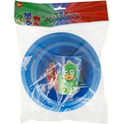 Set Pappa PJ Masks 3 Pezzi – Piatto Piano, Ciotola e Bicchiere per Bambini