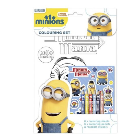 Set da Colorare Minions Album Cattivissimo Me con Stickers Attacca e Stacca, 6 Colori e 8 Fogli da Colorare Idea Regalini