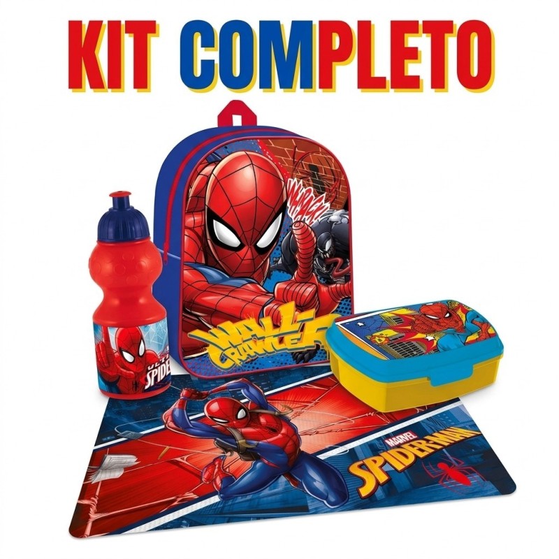 Kit Scuola Spiderman 4 Pezzi – Zainetto, Borraccia, Portapranzo e Tovaglietta