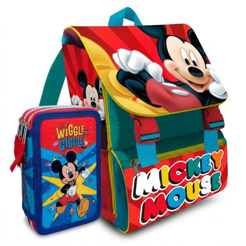 Kit Scuola Topolino Disney – Zaino Estensibile Comfort e Astuccio 3D Completo (43 Pezzi)