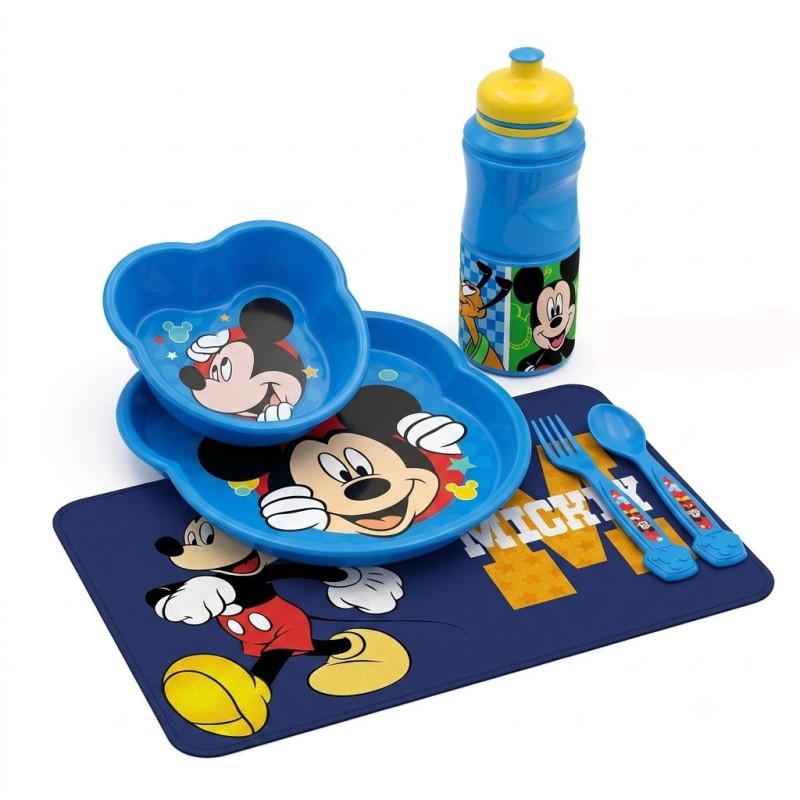 Set Pappa 5 Pezzi Disney Topolino – Piatto, Scodella, Borraccia, Posate e Tovaglietta